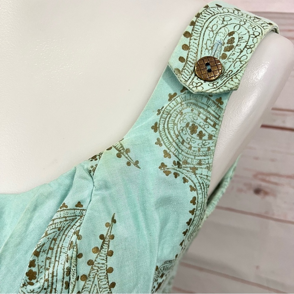 Vintage Alfred Shaheen Hawaiian Seafoam Gold Metallic Paisley Bombshell Dress - Picture 12 of 17
